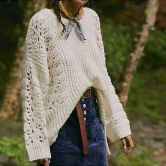 Anthropologie Sweaters - Anthro Pilcro and Letterpress Devenne Pointelle Knit Sweater Size Medium White.